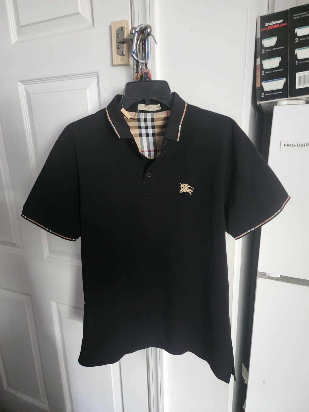 Burberry Black Polo with Beige Check Trim